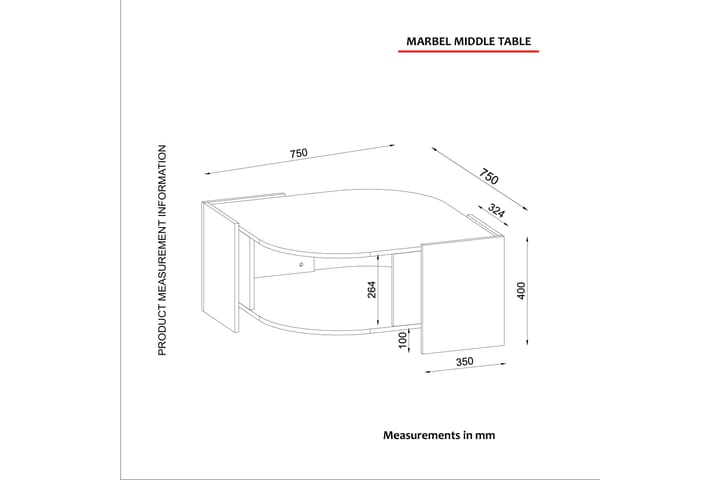 Sohvapöytä Mathon 75 cm - Pähkinänruskea/Harmaa/Musta - Sohvapöytä