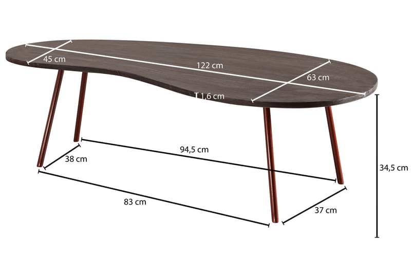 Sohvapöytä Mayou 122 cm Munuaisenmuotoinen - Massiivi Puu/Tummanharm/Kupari - Huonekalut - Pöytä & ruokailuryhmä - Sohvapöytä