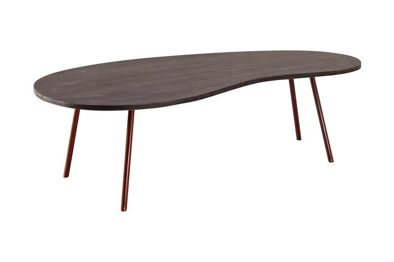 Sohvapöytä Mayou 122 cm Munuaisenmuotoinen, Massiivi Puu/Tummanharm/Kupari