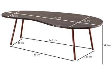 Sohvapöytä Mayou 122 cm Munuaisenmuotoinen - Massiivi Puu/Tummanharm/Kupari - Huonekalut - Pöytä & ruokailuryhmä - Sohvapöytä