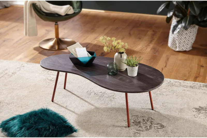 Sohvapöytä Mayou 122 cm Munuaisenmuotoinen - Massiivi Puu/Tummanharm/Kupari - Huonekalut - Pöytä & ruokailuryhmä - Sohvapöytä