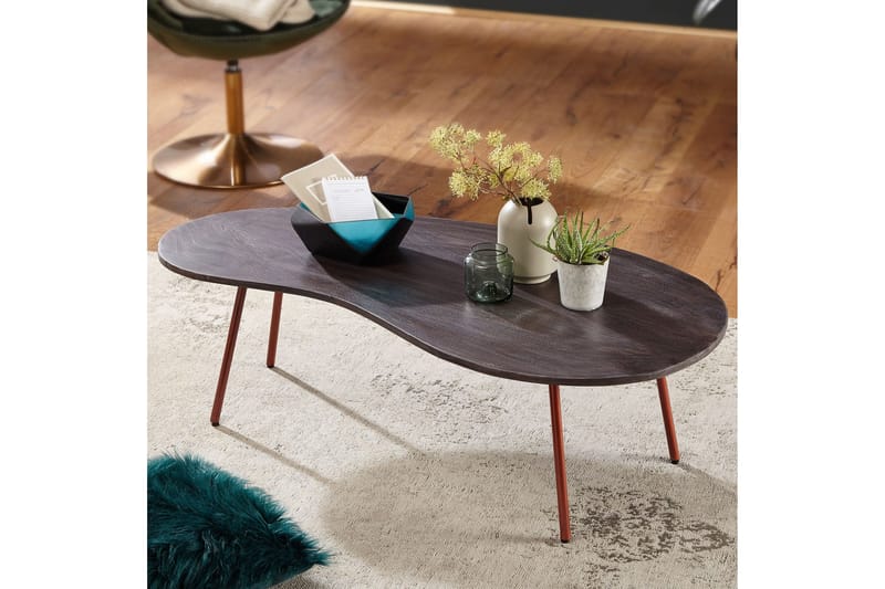 Sohvapöytä Mayou 122 cm Munuaisenmuotoinen - Massiivi Puu/Tummanharm/Kupari - Huonekalut - Pöytä & ruokailuryhmä - Sohvapöytä