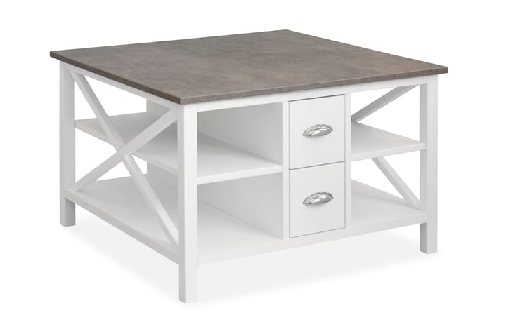 Sohvapöytä Mikael 80 cm Säilytyksellä Hyllyt + laatikot - Harmaa/Valkoinen - Sohvapöytä