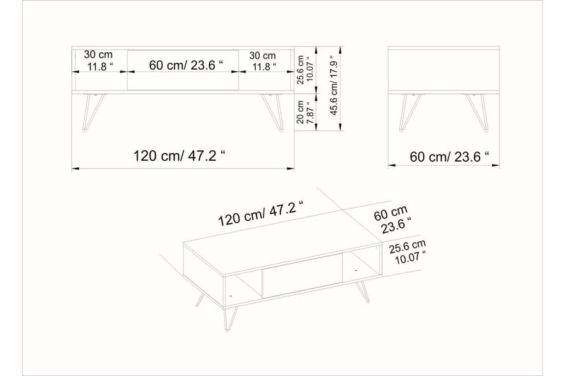 Sohvapöytä Misticon 120 cm Säilytyksellä Hylly+ovi - Musta/Pähkinänruskea - Huonekalut - Pöytä & ruokailuryhmä - Sohvapöytä