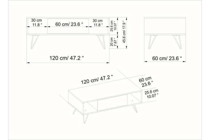 Sohvapöytä Misticon 120 cm Säilytyksellä Hylly+ovi - Musta/Pähkinänruskea - Sohvapöytä