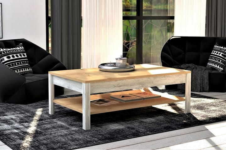 Sohvapöytä Molide 100 cm Säilytyksellä Hylly - Luonnonväri/Sininen/Valkoinen - Sohvapöytä
