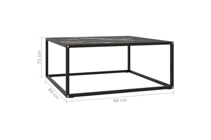 Sohvapöytä musta mustalla marmorilasilla 80x80x35 cm - Musta - Huonekalut - Pöytä & ruokailuryhmä - Sohvapöytä