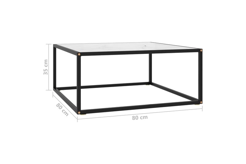 Sohvapöytä musta valkoisella marmorilasilla 80x80x35 cm - Musta - Huonekalut - Pöytä & ruokailuryhmä - Sohvapöytä