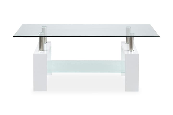 Sohvapöytä Mycelis 110 cm Säilytyksellä Hylly - Lasi/Valkoinen/Kromi - Sohvapöytä säilytystilalla - Sohvapöytä