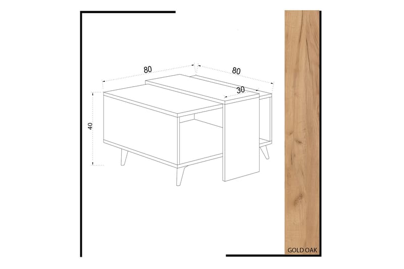 Sohvapöytä Naidaj 80 cm Säilytyksellä Hylly - Puu/Valkoinen - Sohvapöytä