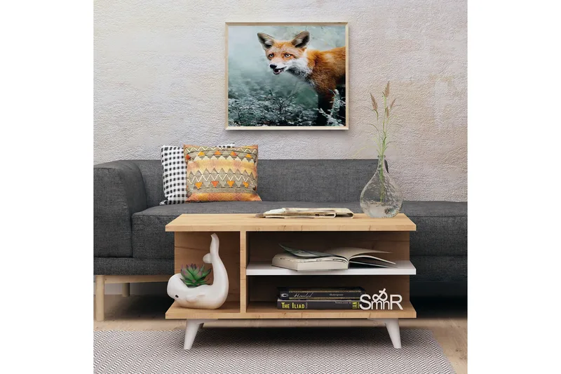 Sohvapöytä Naidaj 80 cm Säilytyksellä Hyllyt - Puu/Valkoinen - Huonekalut - Pöytä & ruokailuryhmä - Sohvapöytä