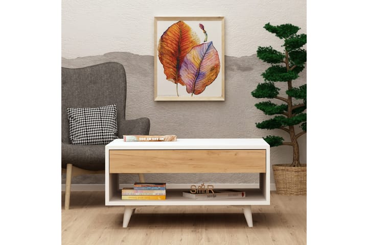 Sohvapöytä Naidaj 80 cm Säilytyksellä Laatikko+Hylly - Puu/Valkoinen - Sohvapöytä