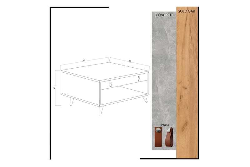 Sohvapöytä Naidaj 80 cm Säilytys Laatikko+Hylly Nahkavedin - Harmaa/Puu - Huonekalut - Pöytä & ruokailuryhmä - Sohvapöytä