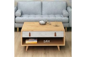 Sohvapöytä Naidaj 80 cm Säilytys Laatikko+Hylly Nahkavedin - Harmaa/Puu - Huonekalut - Pöytä & ruokailuryhmä - Sohvapöytä