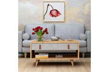 Sohvapöytä Naidaj 80 cm Säilytys Laatikko+Hylly Nahkavedin - Harmaa/Puu - Huonekalut - Pöytä & ruokailuryhmä - Sohvapöytä