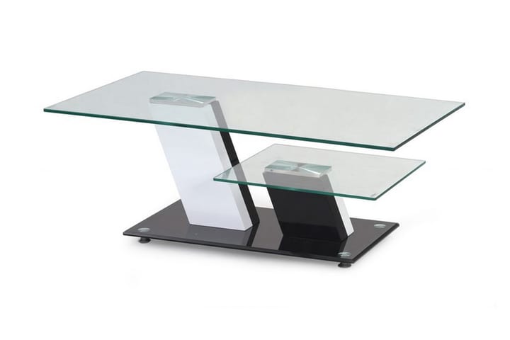 Sohvapöytä Nelida 110 cm Säilytyksellä Hylly - Lasi/Musta/Valkoinen - Sohvapöytä