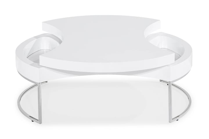 Sohvapöytä Nico 110 cm Soikea - Valkoinen Korkeakiilto/Hopea - Sohvapöytä