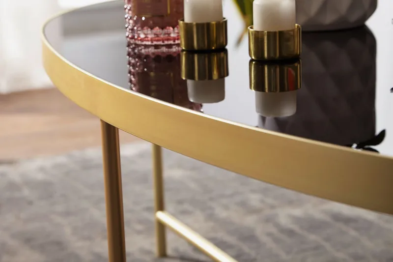 Sohvapöytä Nisarg 110 cm Soikea - Lasi/Musta/Kulta - Huonekalut - Pöytä & ruokailuryhmä - Sohvapöytä