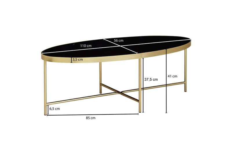 Sohvapöytä Nisarg 110 cm Soikea - Lasi/Musta/Kulta - Huonekalut - Pöytä & ruokailuryhmä - Sohvapöytä