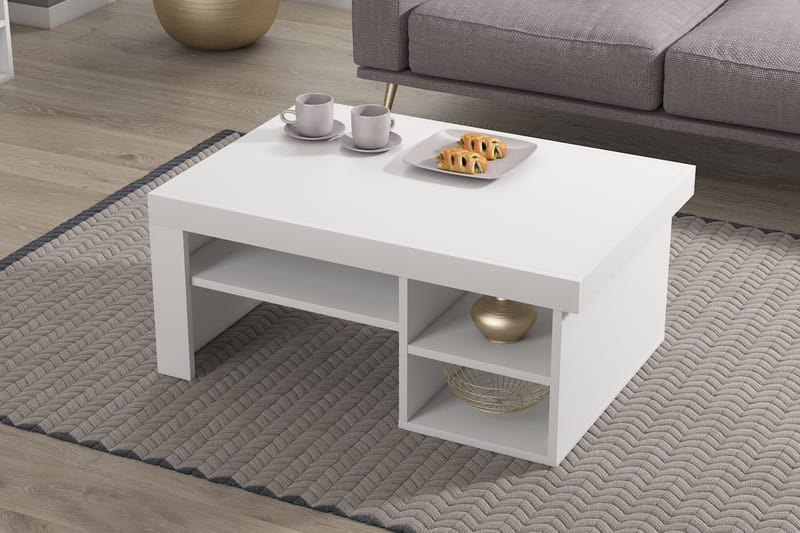 Sohvapöytä Njonnjos 92 cm Säilytyksellä Hyllyt - Valkoinen - Huonekalut - Pöytä & ruokailuryhmä - Sohvapöytä