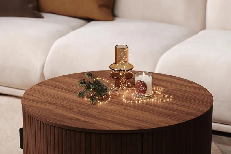 Sohvapöytä Noira 80 cm Pyöreä Säilytyksellä - Pähkinä - Huonekalut - Pöytä & ruokailuryhmä - Sohvapöytä