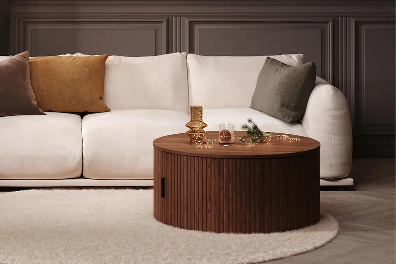 Sohvapöytä Noira 80 cm Pyöreä Säilytyksellä - Pähkinä - Huonekalut - Pöytä & ruokailuryhmä - Sohvapöytä