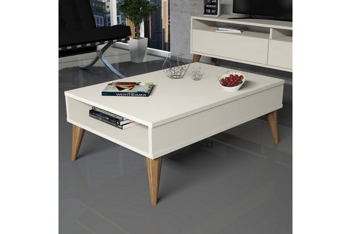 Sohvapöytä Nyarai 90 cm Säilytyksellä Hylly - Kermanvalkoinen/Luonnonväri - Sohvapöytä