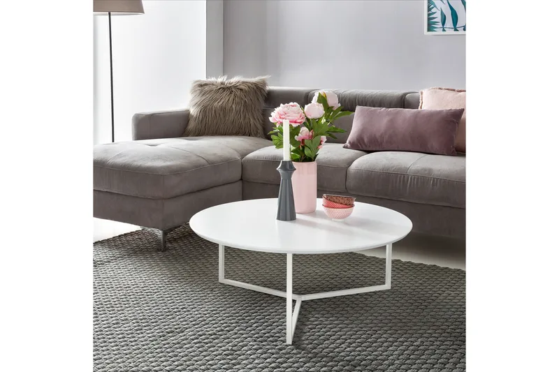 Sohvapöytä Ohnstad 80 cm Pyöreä - Valkoinen - Huonekalut - Pöytä & ruokailuryhmä - Sohvapöytä