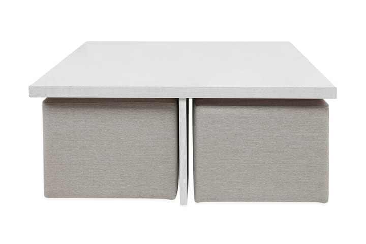 Sohvapöytä Oliver 100 cm 4 jakkaralla - Valkoinen/Beige - Sohvapöytä