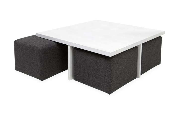 Sohvapöytä Oliver 100 cm 4 jakkaralla - Valkoinen/Tummanharmaa - Sohvapöytä