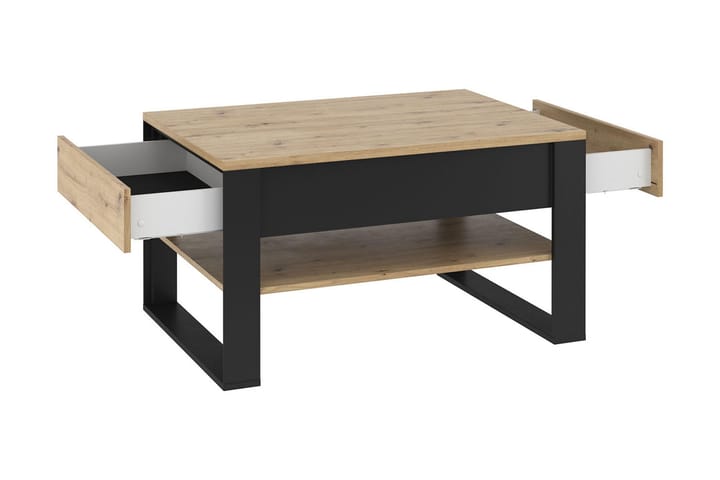Sohvapöytä Quant 100 cm Säilytyksellä 2 laatikkoa+Hylly - Tammenväri/Musta - Sohvapöytä