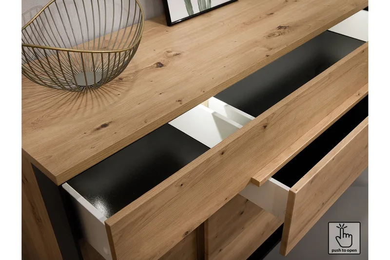 Sohvapöytä Quant 100 cm Säilytyksellä 2 laatikkoa+Hylly - Tammenväri/Musta - Huonekalut - Pöytä & ruokailuryhmä - Sohvapöytä