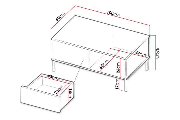 Sohvapöytä Quertas 100 cm Laatikolla ja Hyllyllä - Valkoinen/Musta - Sohvapöytä