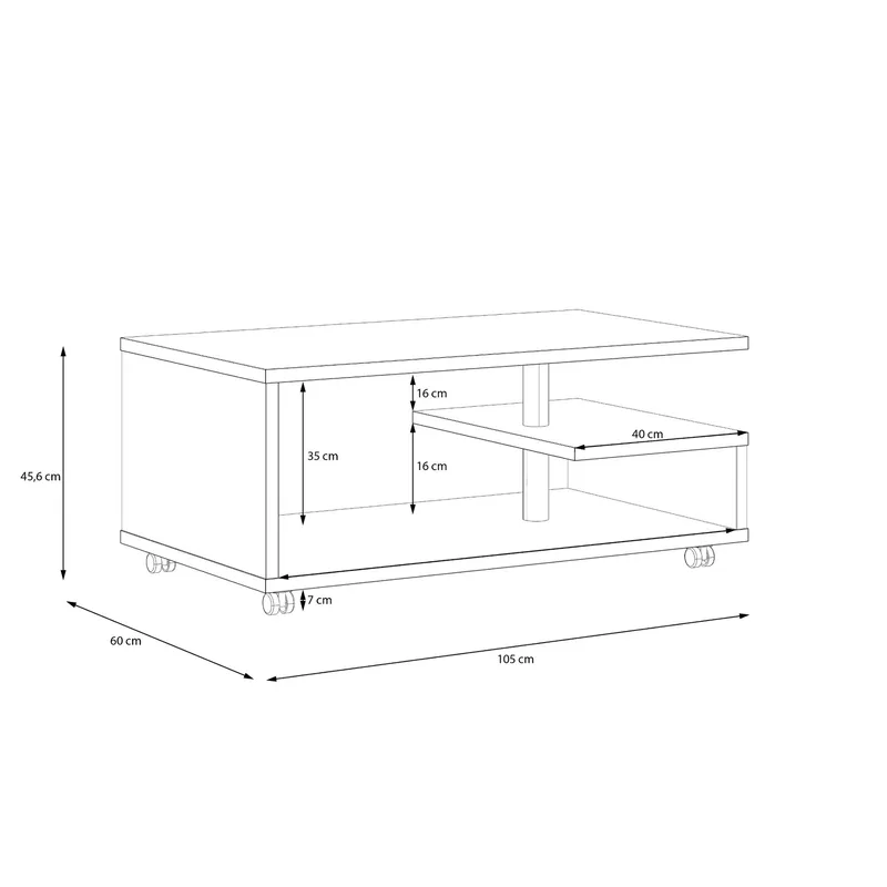 Sohvapöytä Randels 105 cm Säilytyksellä Hyllyt pyörillä - Betoninharmaa - Huonekalut - Pöytä & ruokailuryhmä - Sohvapöytä