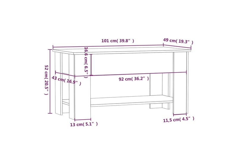 Sohvapöytä ruskea tammi 101x49x52 cm tekninen puu - Ruskea - Sohvapöytä