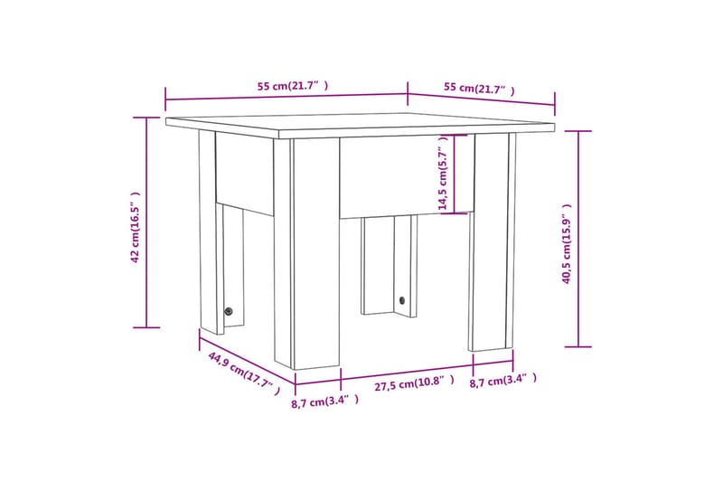 Sohvapöytä ruskea tammi 55x55x42 cm lastulevy - Ruskea - Huonekalut - Pöytä & ruokailuryhmä - Sohvapöytä