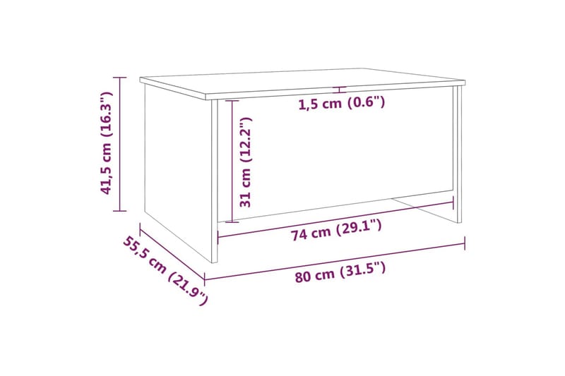 Sohvapöytä ruskea tammi 80x55,5x41,5 cm tekninen puu - Ruskea - Huonekalut - Pöytä & ruokailuryhmä - Sohvapöytä