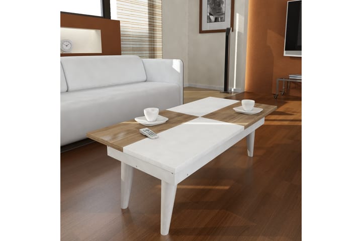 Sohvapöytä Shaneka 90 cm Shakkikuvio - Valkoinen/Pähkinänruskea - Sohvapöytä