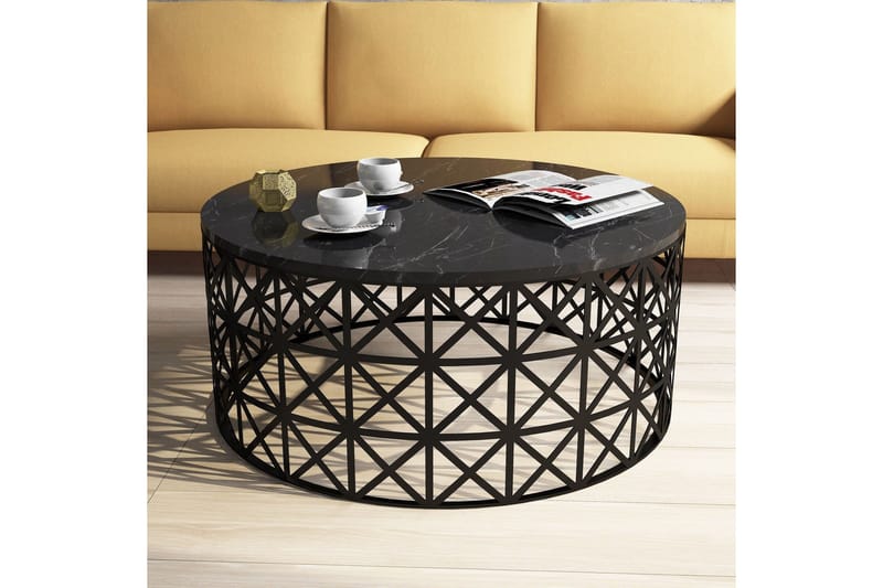 Sohvapöytä Sipila 90 cm Pyöreä Marmorikuvio - Musta - Huonekalut - Pöytä & ruokailuryhmä - Sohvapöytä