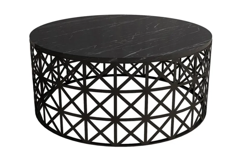 Sohvapöytä Sipila 90 cm Pyöreä Marmorikuvio, Musta