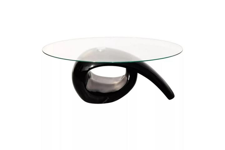 Sohvapöytä soikea lasi ja kierrejalusta Korkeakiilto musta - Musta - Sohvapöytä
