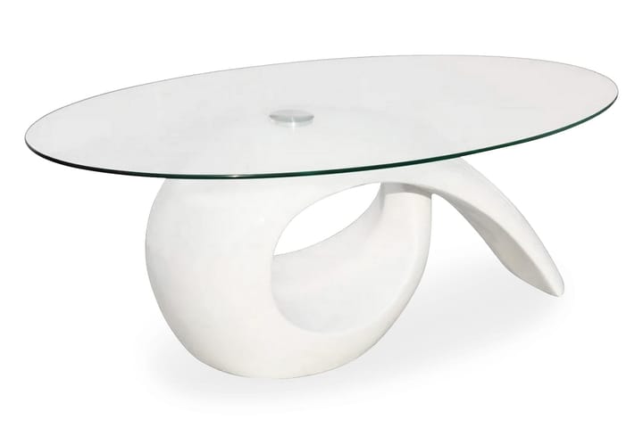 Sohvapöytä soikea lasi ja kierrejalusta Korkeakiilto - Valkoinen - Sohvapöytä