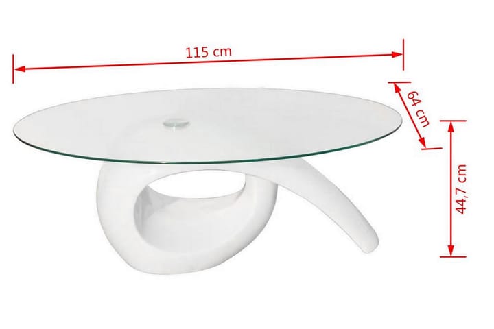Sohvapöytä soikea lasi ja kierrejalusta Korkeakiilto - Valkoinen - Sohvapöytä