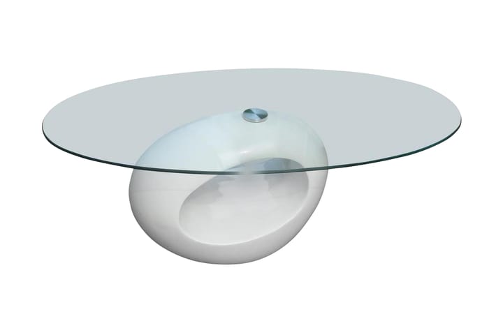 Sohvapöytä soikea lasinen pöytälevy korkeakiilto valkoinen - Valkoinen - Sohvapöytä