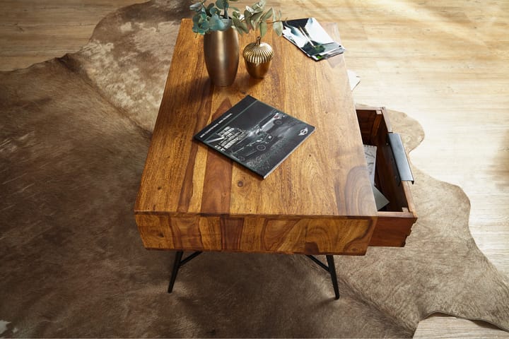Sohvapöytä Stamer 87 cm Säilytyksellä Laatikko+Hylly - Massiivi Puu/Musta - Sohvapöytä