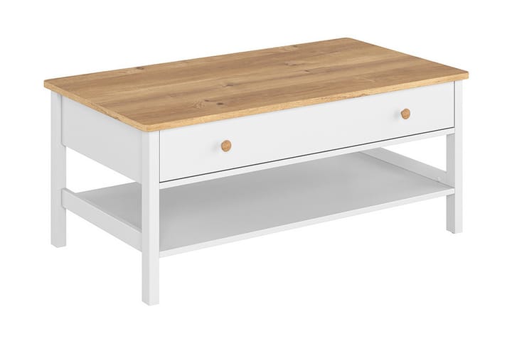 Sohvapöytä Storina 110 cm Säilytyksellä Laatikko+Hylly - Beige/Valkoinen - Sohvapöytä