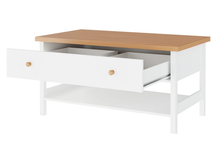 Sohvapöytä Storina 110 cm Säilytyksellä Laatikko+Hylly - Beige/Valkoinen - Sohvapöytä