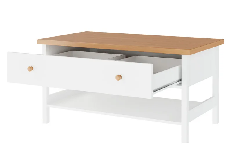Sohvapöytä Storina 110 cm Säilytyksellä Laatikko+Hylly - Beige/Valkoinen - Huonekalut - Pöytä & ruokailuryhmä - Sohvapöytä