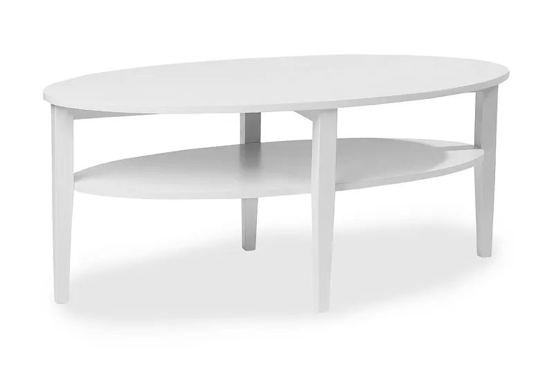 Sohvapöytä Svedjan 120 cm Soikea Säilytyksellä Hylly Vit, Valkoinen