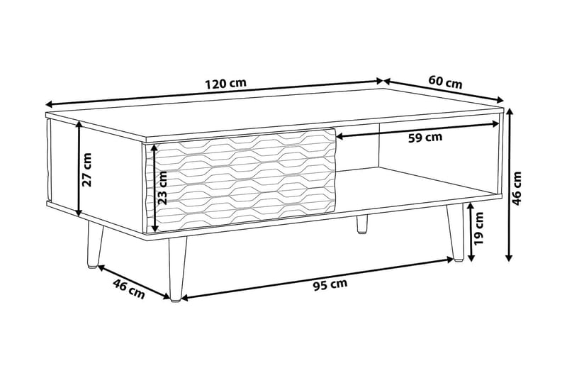 Sohvapöytä Swansia 120 cm Säilytyksellä Kaappi+Hylly - Vaaleanruskea/Valkoinen - Sohvapöytä